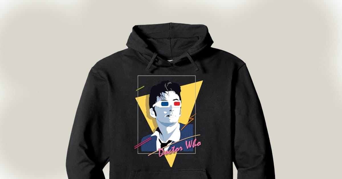 Hoodie with image of Dr. Who wearing 3D glasses.