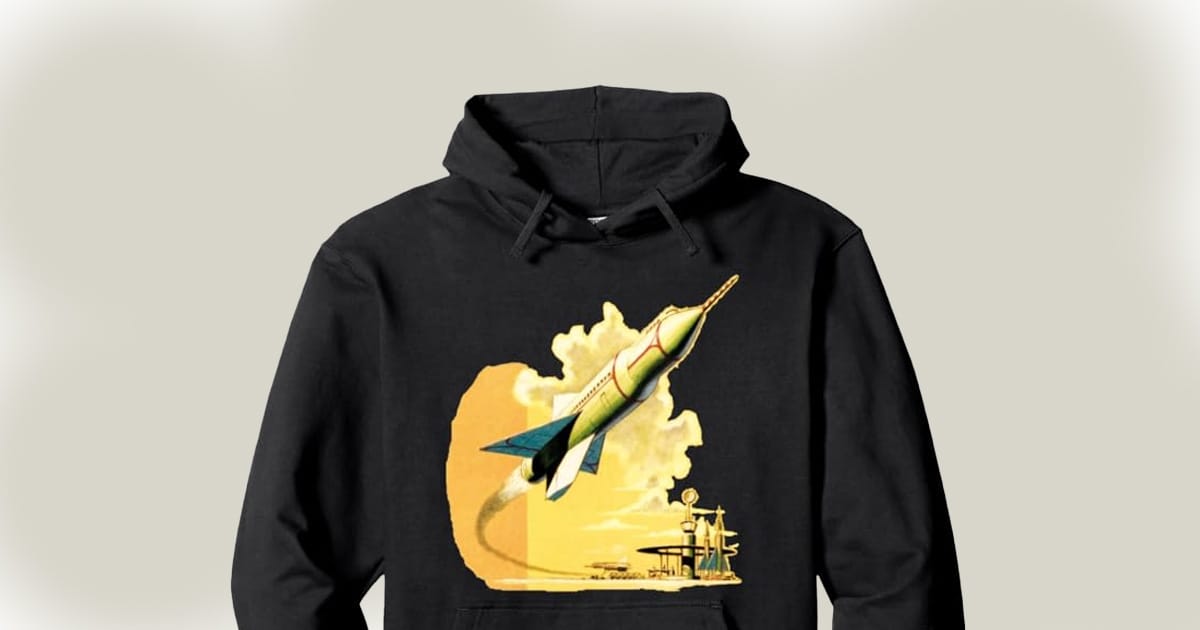 Hoodie with a Retro Gold Rocket.