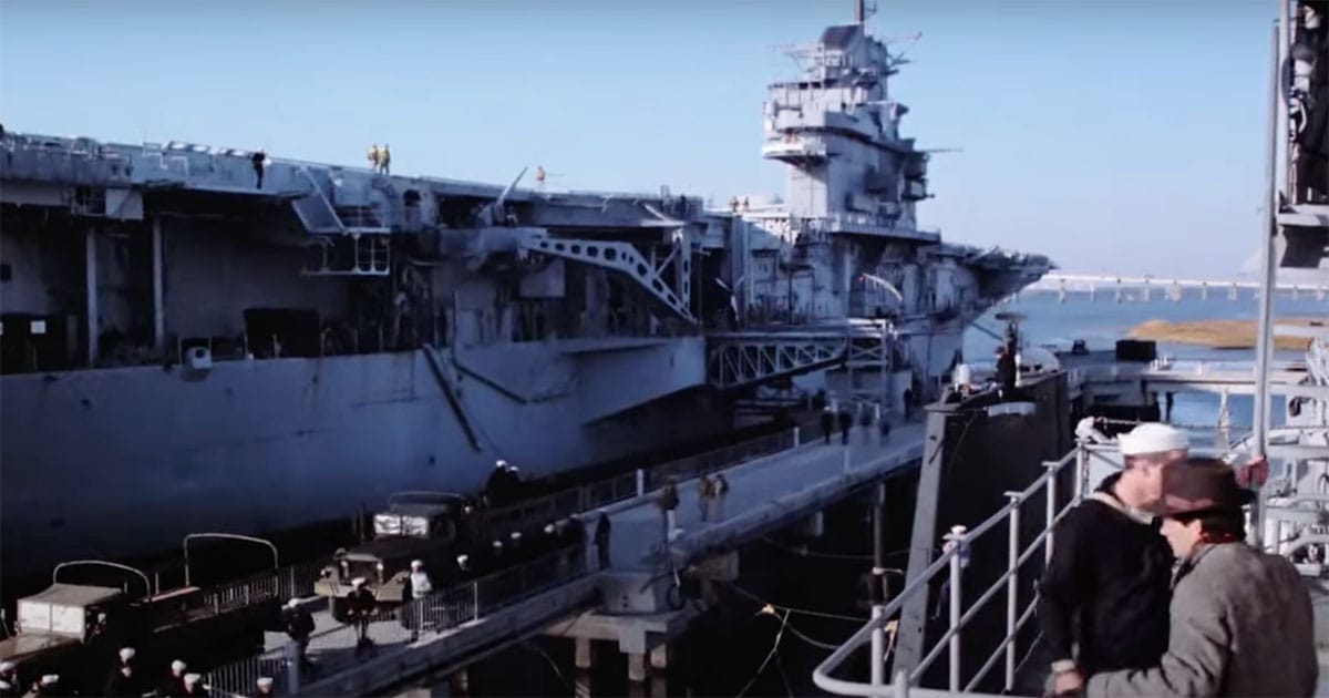 Image of USS Eldridge from the movie The Philadelphia Experiment reading to leave port.