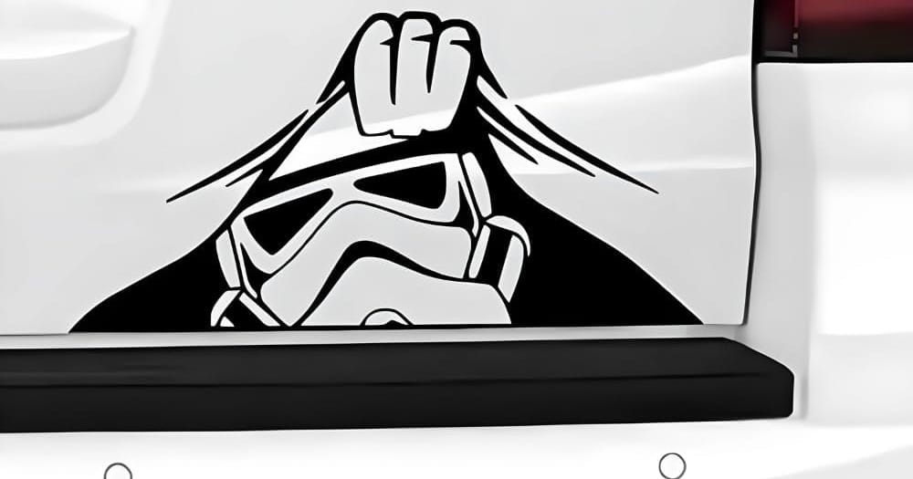 Image of a Stormtrooper car sticker.