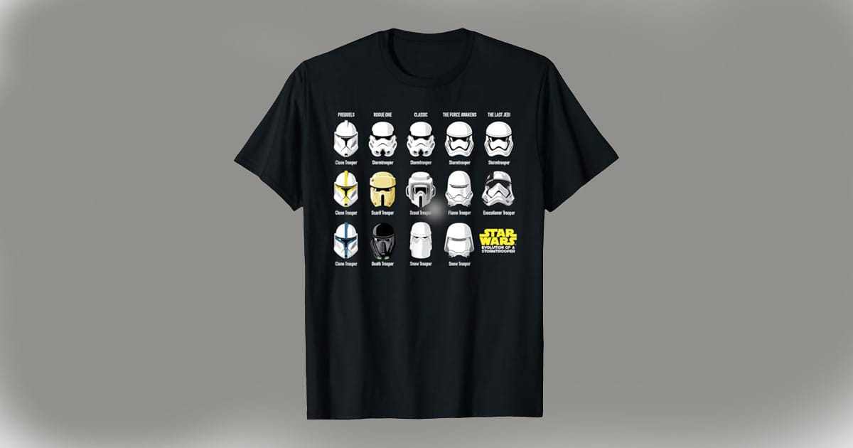 T-Shirt with many types Stormtrooper Helmets.