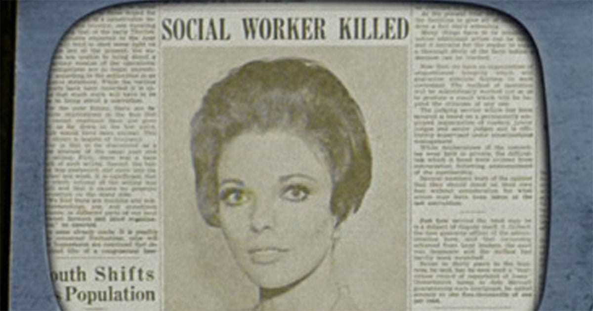 A newspaper headline reading "Social Worker Killed" with a photo of Edith Keeler from "The City on the Edge of Forever."