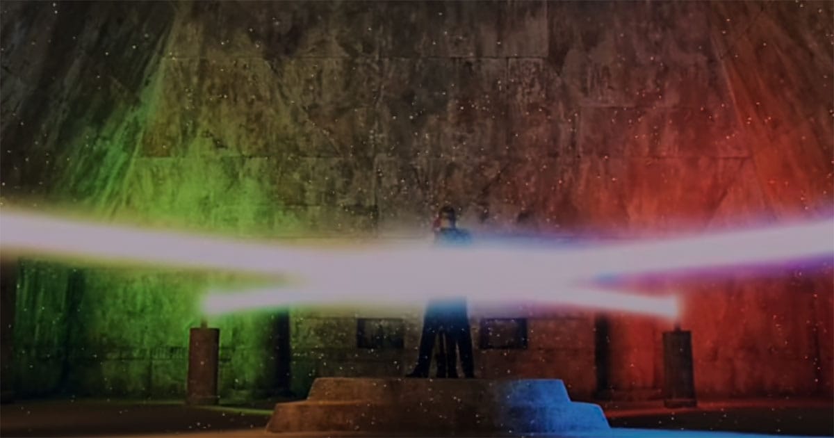 Elemental beams of light activated by the four stones in "The Fifth Element."