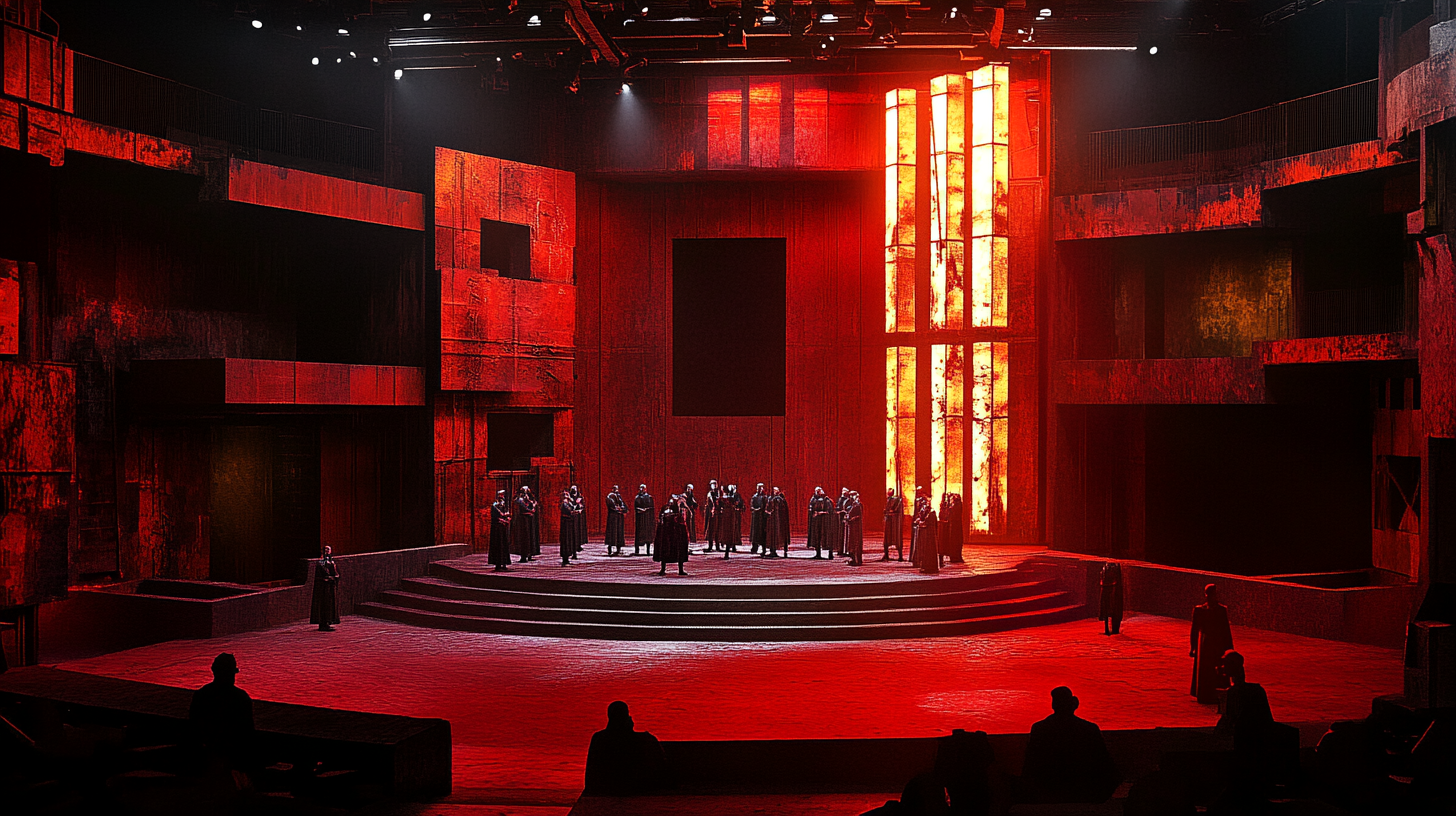 Image of a stage with people preforming Skakespeare.