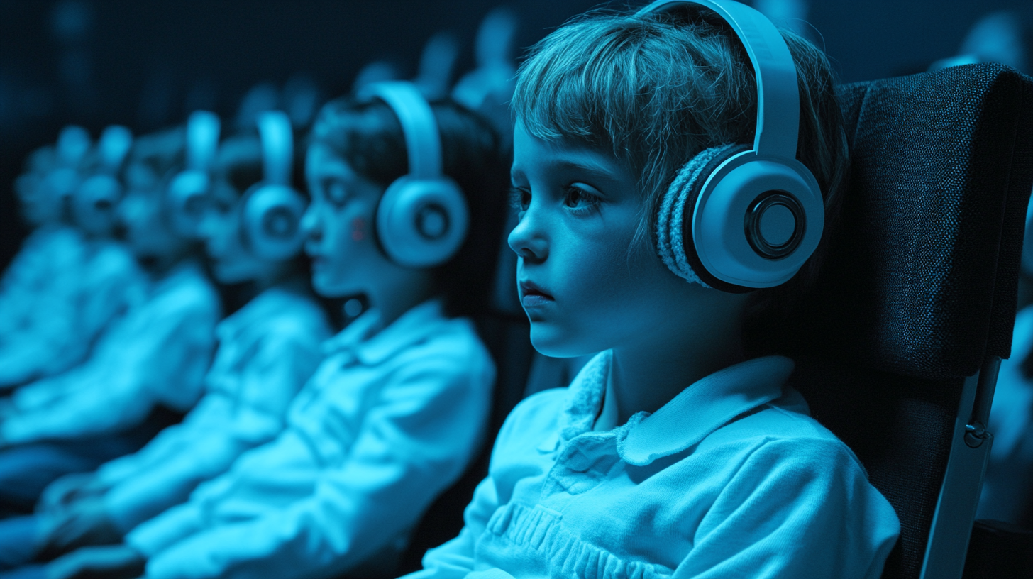 Children listening and watching a video.