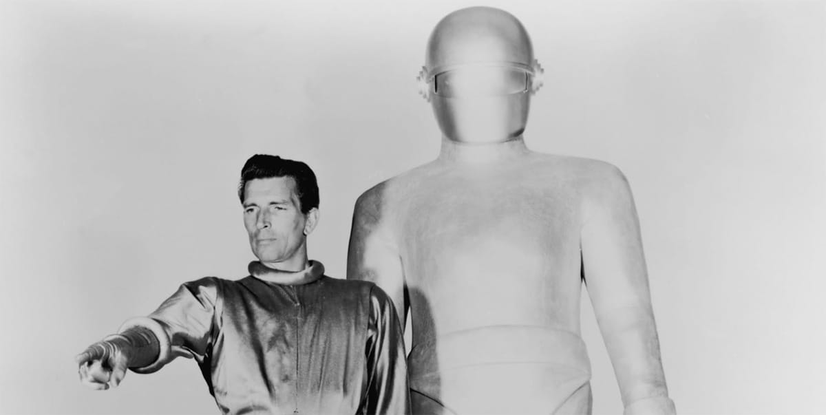 A screen capture from "The Day the Earth Stood Still" showing Klaatu.