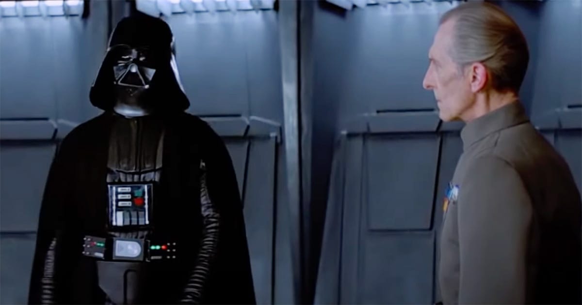 Darth Vader and Tarkin discussing the escape strategy aboard the Death Star.
