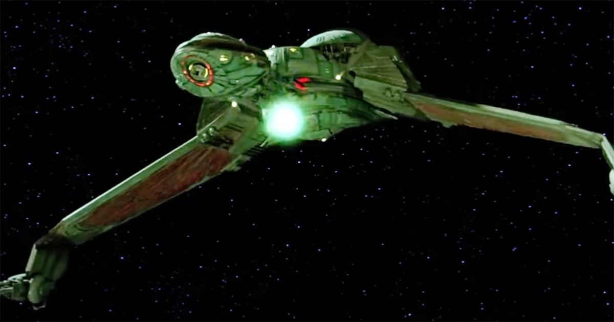 Klingon Bird-of-Prey warship in space from "Star Trek III: The Search for Spock" (1984), commanded by Kruge