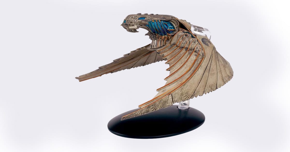 Highly detailed model of the Klingon Bird of Prey from "Star Trek: Discovery," with swept wings and battle-worn textures evoking the might of the Klingon Empire.