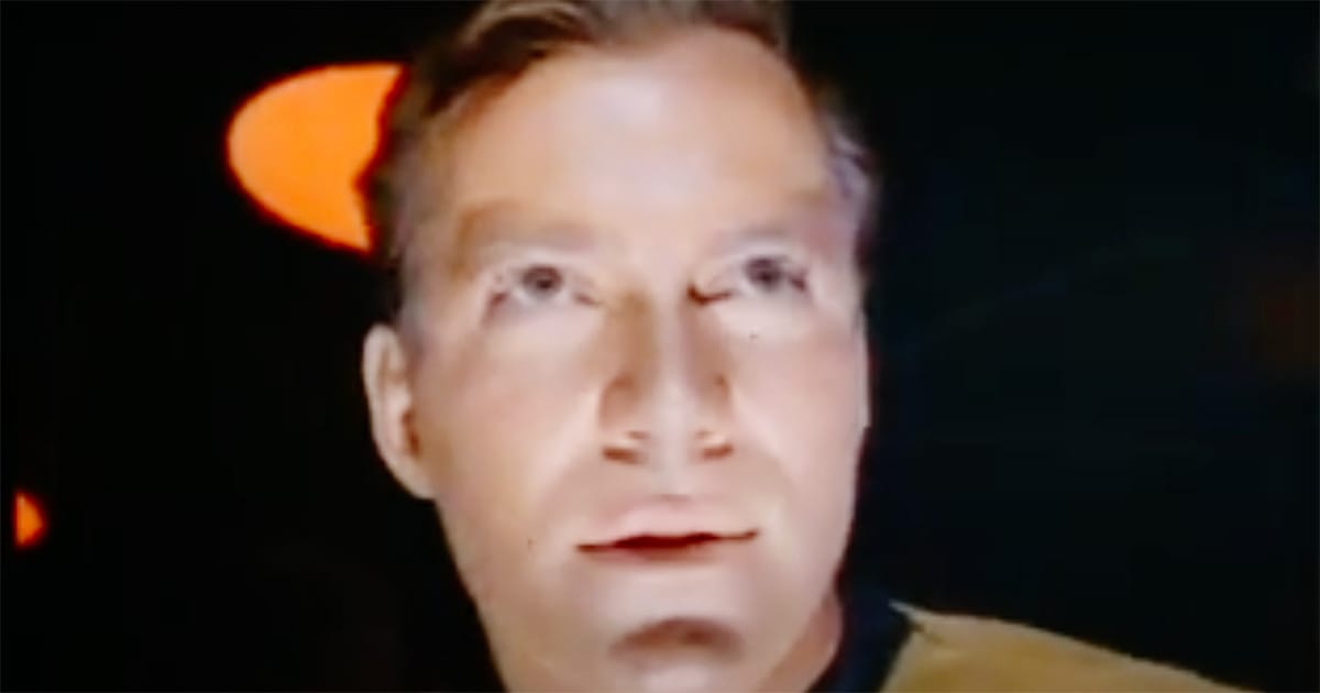 Captain Kirk embraces his duplicate self in the "Star Trek" episode "The Enemy Within"