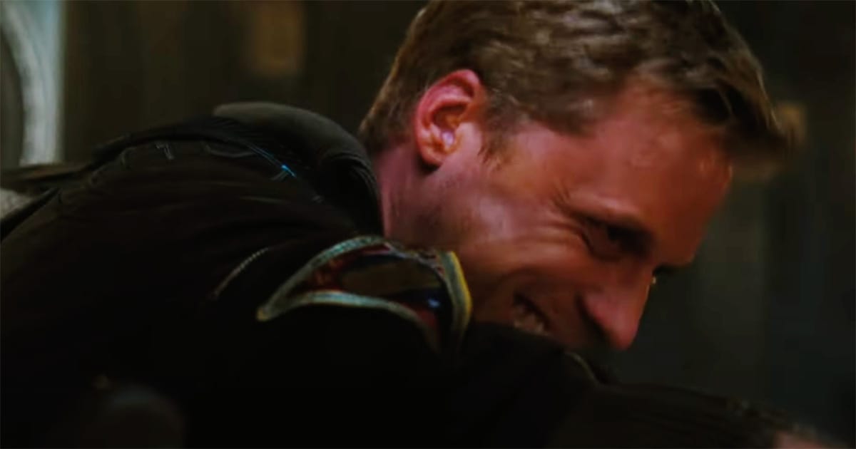Wash gritting his teeth and straining to control Serenity during a crash landing in "Serenity" (2005), capturing the tension between endurance and sacrifice