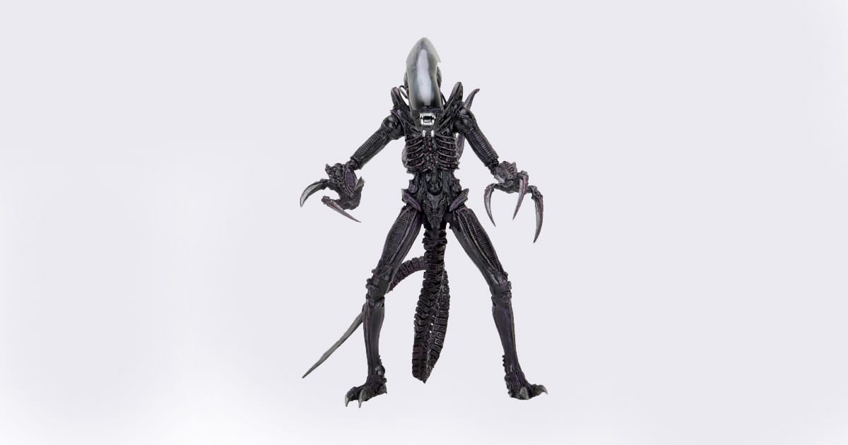 NECA Razor Claws Alien action figure from Aliens vs Predator arcade game, featuring clawed limbs, biomechanical textures, and aggressive stance on white background.