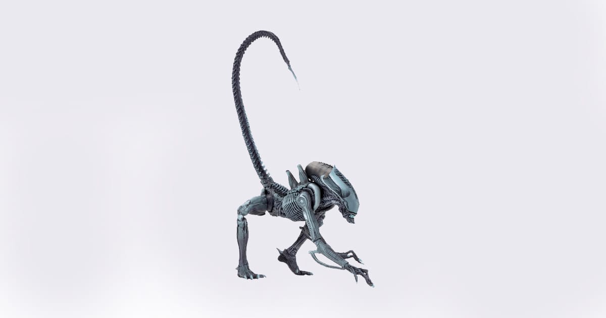 Arachnoid Alien action figure in crouched pose, featuring elongated tail and clawed limbs, designed from the 1994.