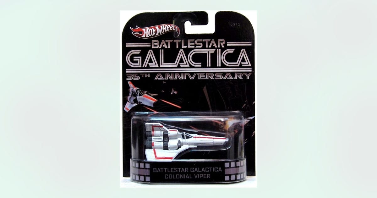 Hot Wheels Battlestar Galactica Colonial Viper 35th Anniversary die-cast model in packaging.