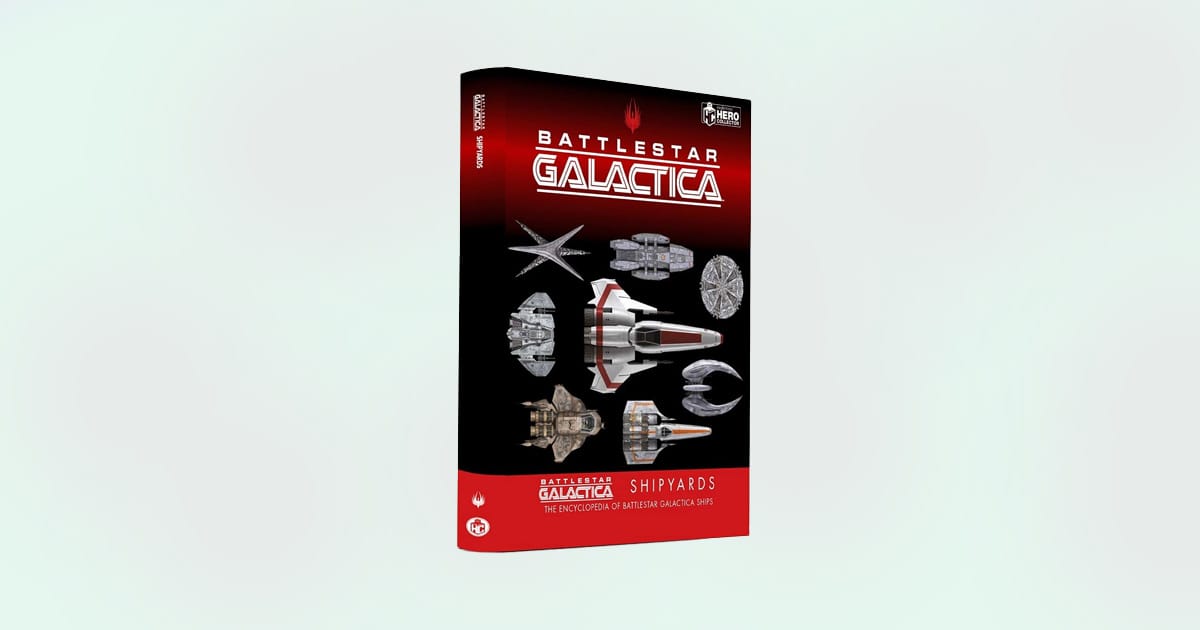 Battlestar Galactica Shipyards book cover showing ship illustrations from the series.