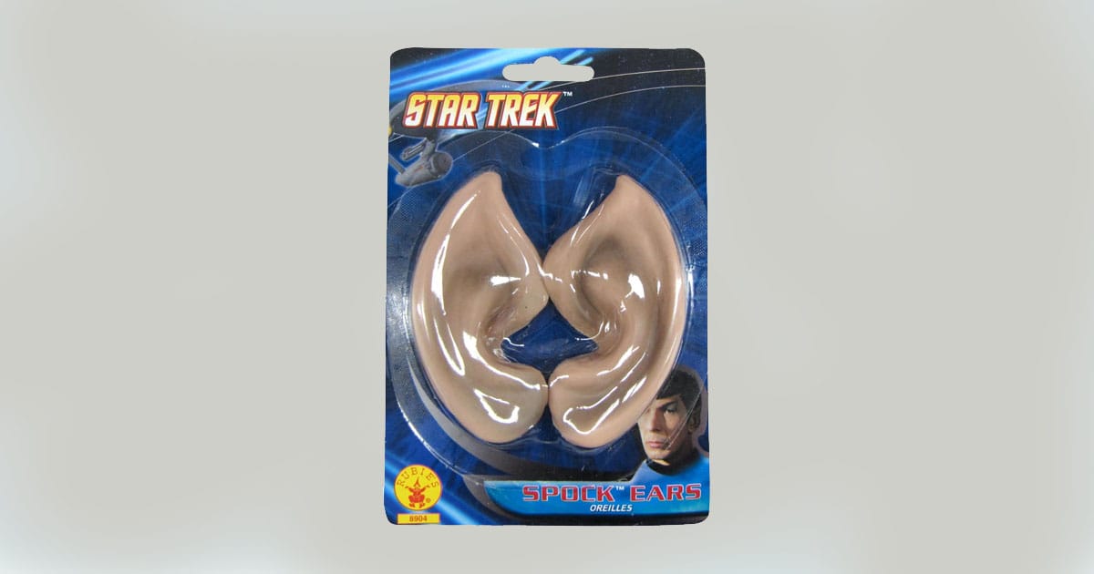 Packaged Star Trek Spock ears costume accessory showing rubber Vulcan or Romulan ear shapes.
