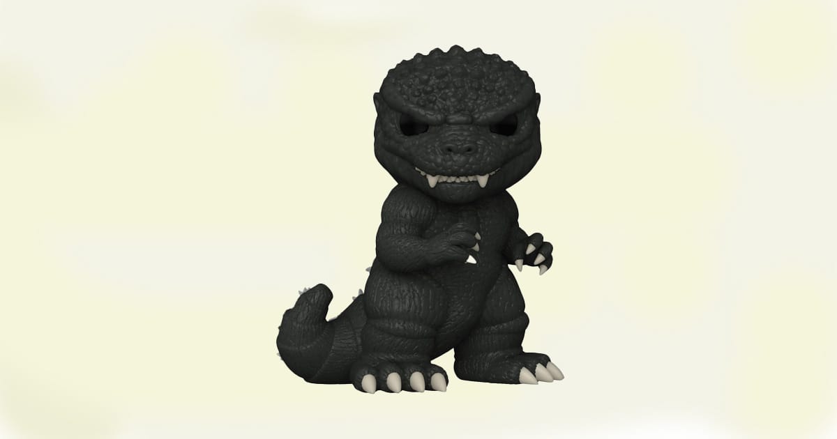 Funko POP Godzilla 1984 figure with textured black skin, sharp teeth, and stylized cartoonish proportions.