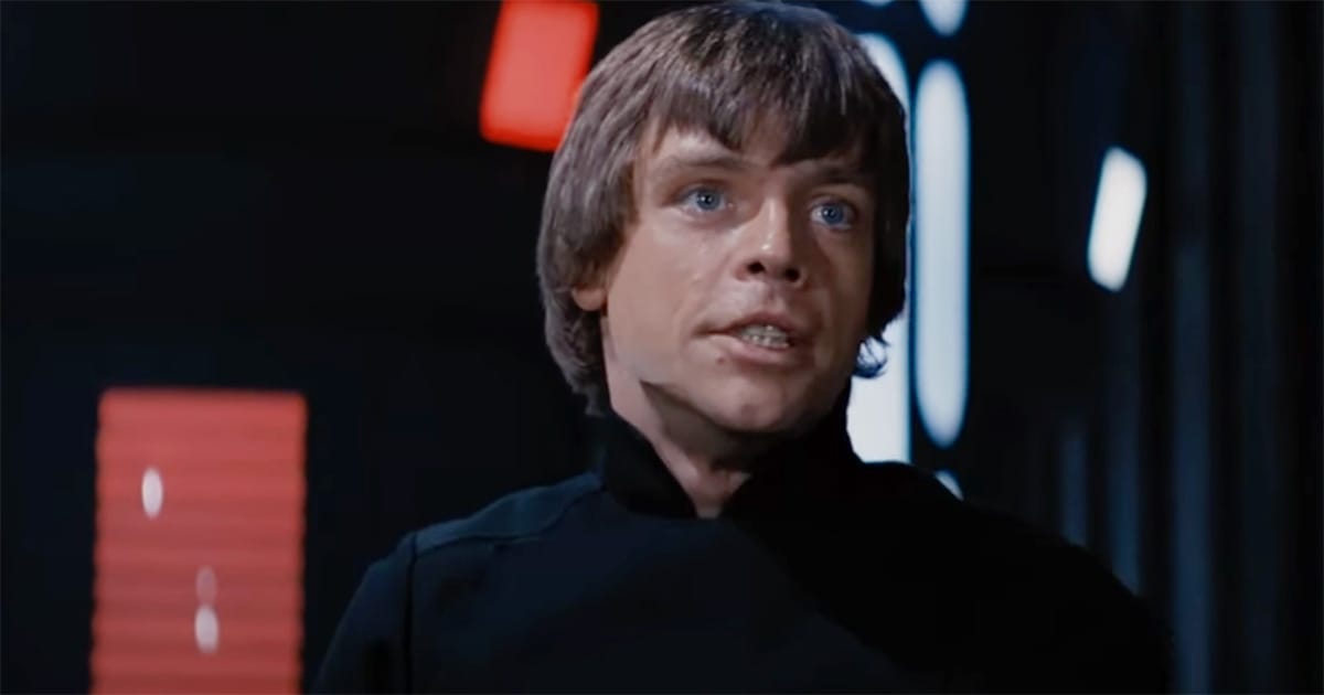 Luke Skywalker stands before the Emperor and says "I am a Jedi, like my father before me" in "Return of the Jedi," choosing restraint over aggression.