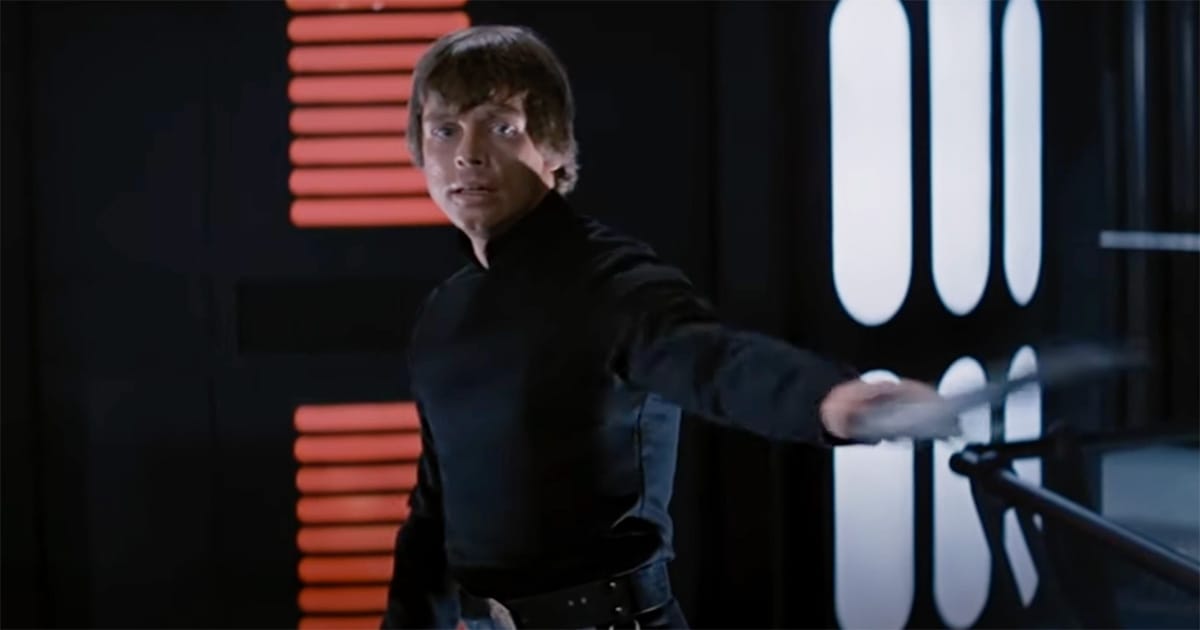Luke Skywalker throws away his lightsaber in "Return of the Jedi," rejecting the Emperor’s demand for violence and embracing the Jedi path of restraint.