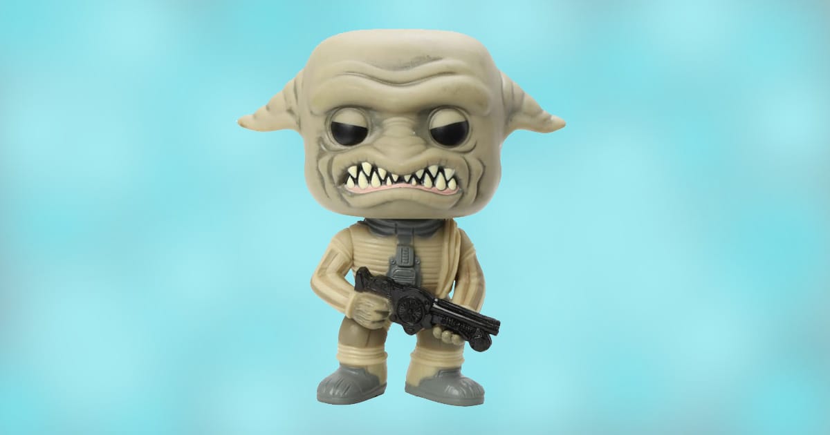Funko Pop vinyl figure of a Mangalore soldier from The Fifth Element holding a weapon  Ready for the next image.