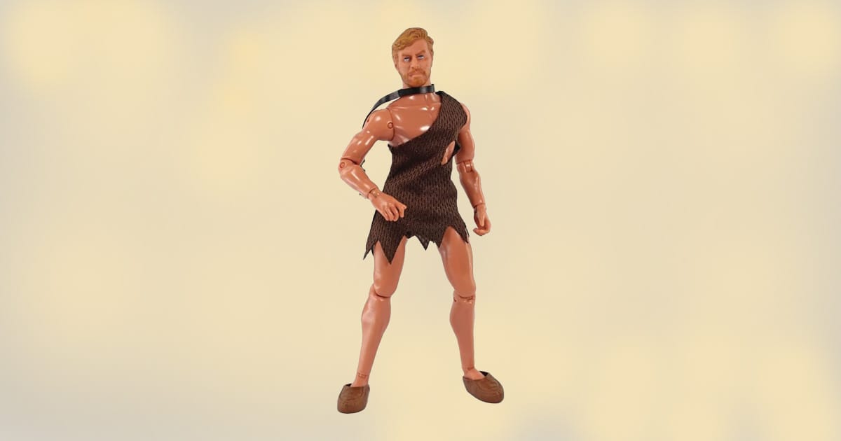8-inch John Brent action figure from Planet of the Apes wearing torn brown tunic and sandals.