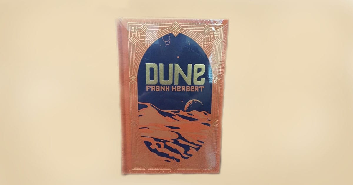 Leather-bound collector’s edition of Frank Herbert’s Dune with embossed cover design.