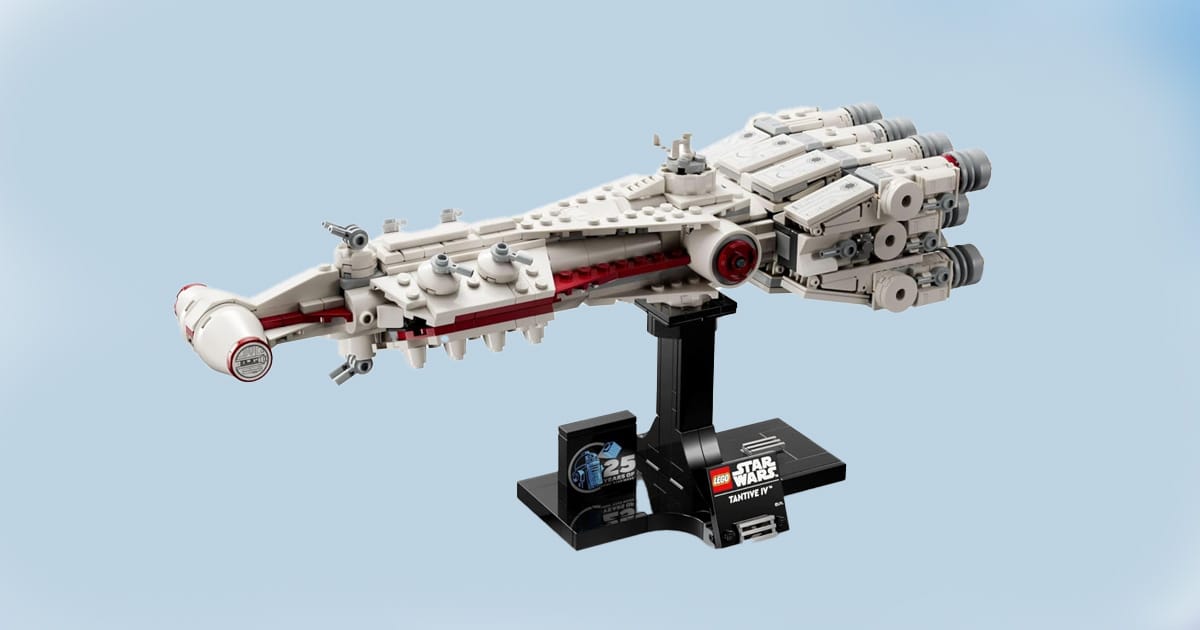 LEGO Star Wars Tantive IV buildable model with 25th anniversary display stand and eleven rear engines