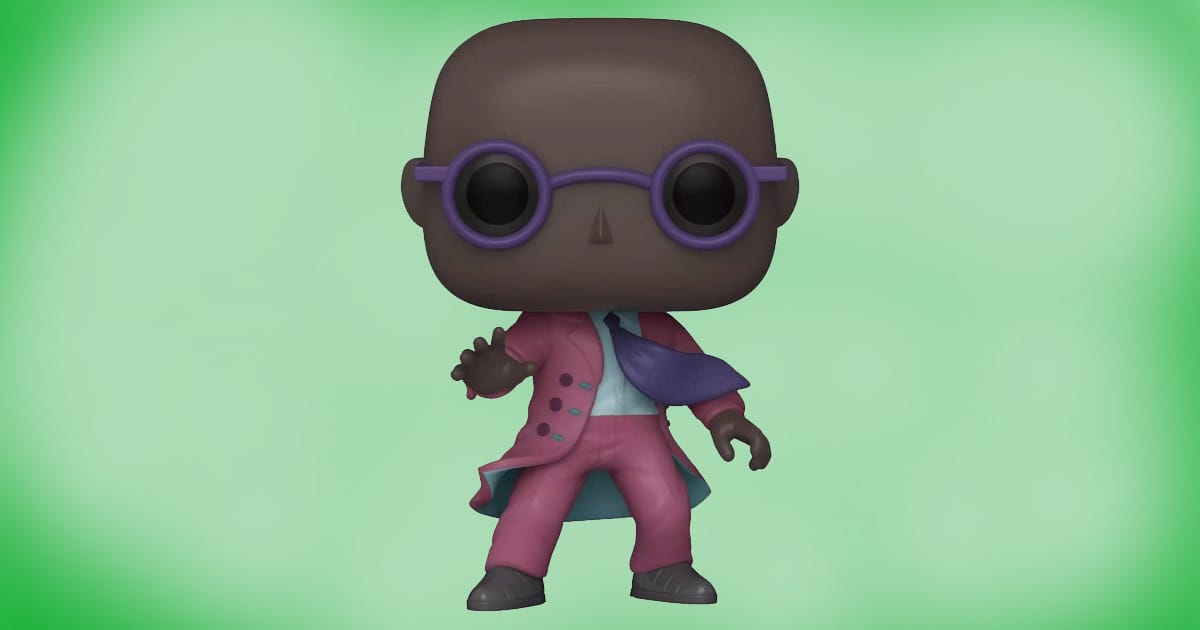 Funko POP vinyl figure of Morpheus from The Matrix Resurrections wearing pink suit, blue shirt, and purple sunglasses collectible toy.