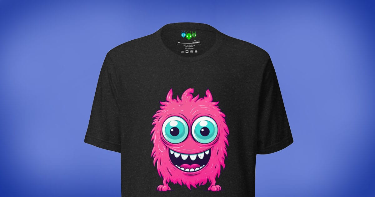Hairy Pink Alien Monster t-shirt playful sci-fi design.