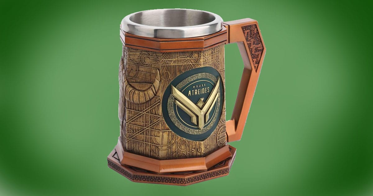 Dune House Atreides sculpted mug with crest and detailed design.