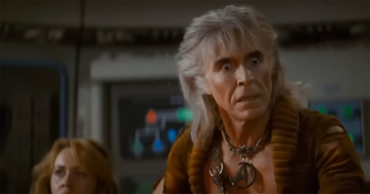 Khan reacts with manic intensity aboard the Reliant, a flash of rage breaking through his calculated veneer.