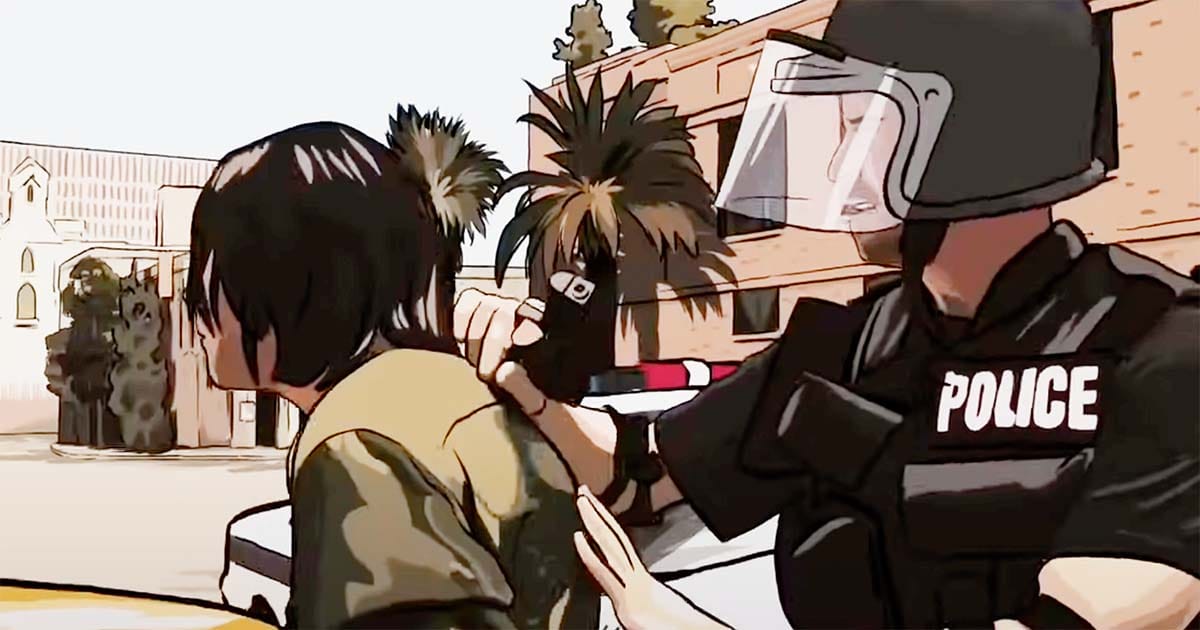 A screen capture showing the police in A Scanner Darkly.