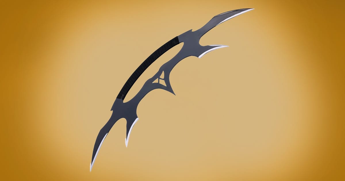 "Star Trek" Klingon Bat’leth sword replica black and silver with curved blade.