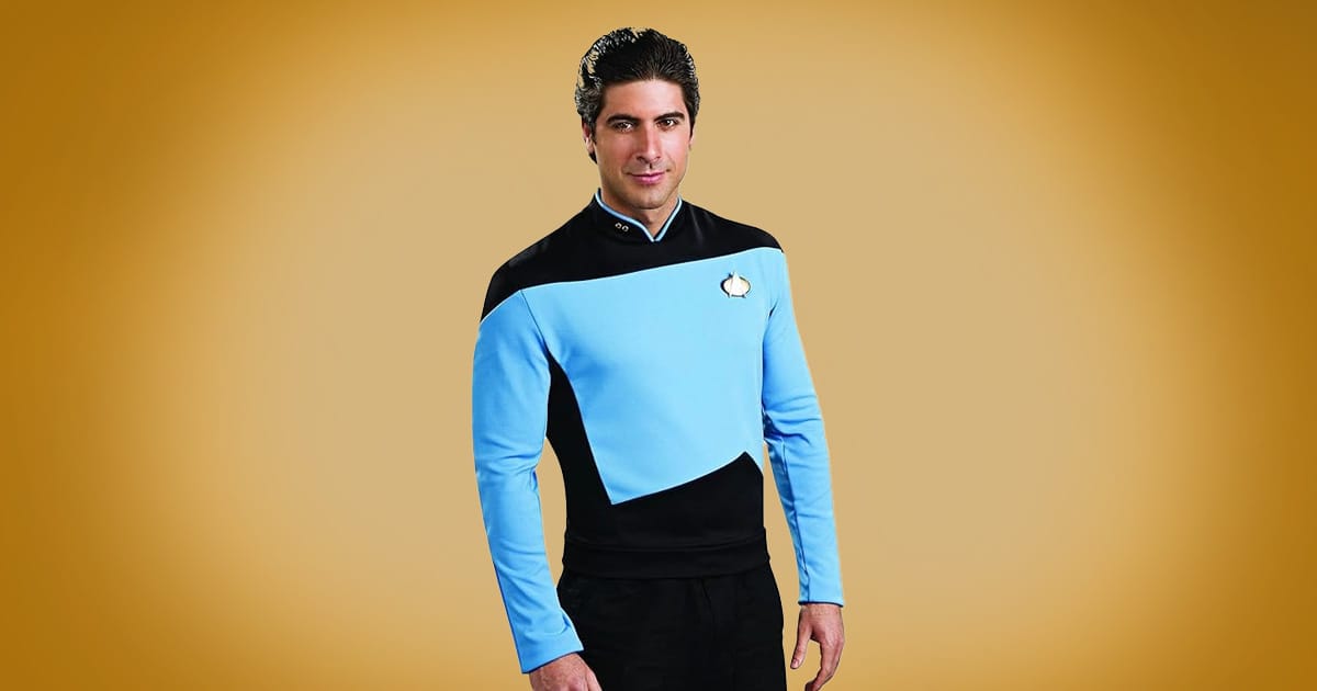 "Star Trek The Next Generation" blue science officer Starfleet uniform shirt costume.