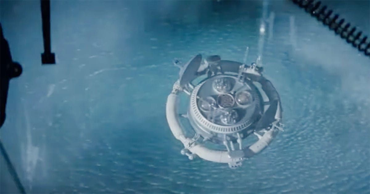 The Solaris research station orbits above the vast blue surface of the sentient planet in Andrei Tarkovsky’s 1972 film.