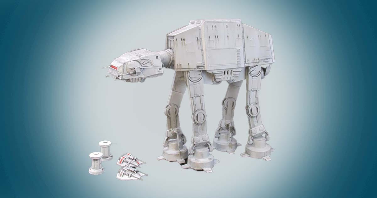 AT-AT MPC model kit from Star Wars The Empire Strikes Back with Snowspeeders and laser turrets.