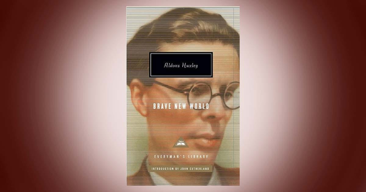 Cover of Brave New World by Aldous Huxley classic dystopian science fiction novel Everyman’s Library edition featuring portrait artwork.