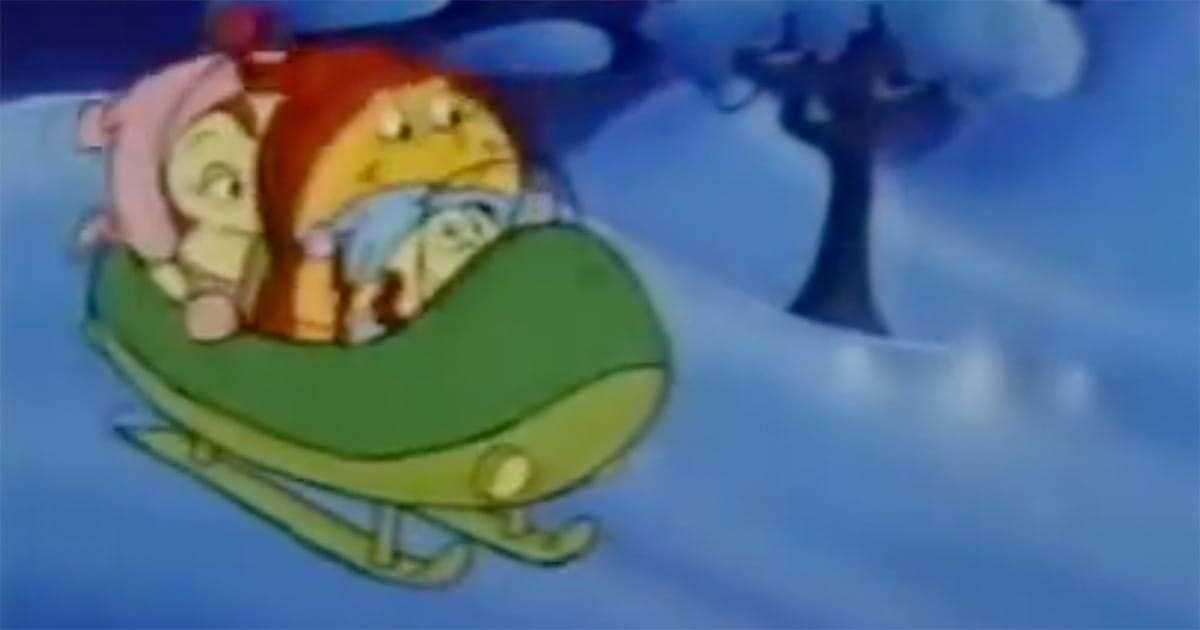 Pac-Man characters riding a sleigh during a Christmas themed animated television special from 1982.