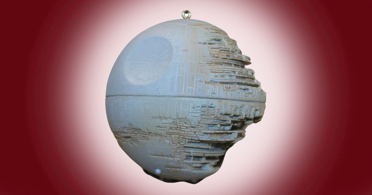 Hallmark Christmas ornament shaped like the Death Star from Star Wars.