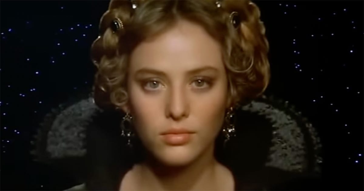 Princess Irulan addressing the audience against a star-filled background.