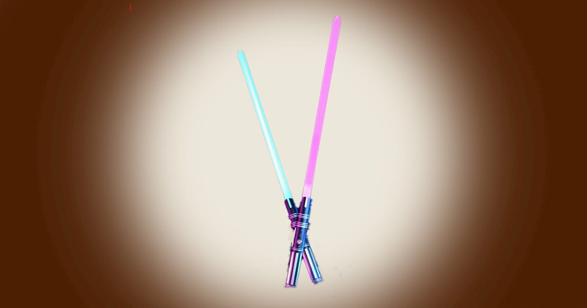 Twin beams of light suspended in anticipation, evoking ritual, discipline, and imagined combat.