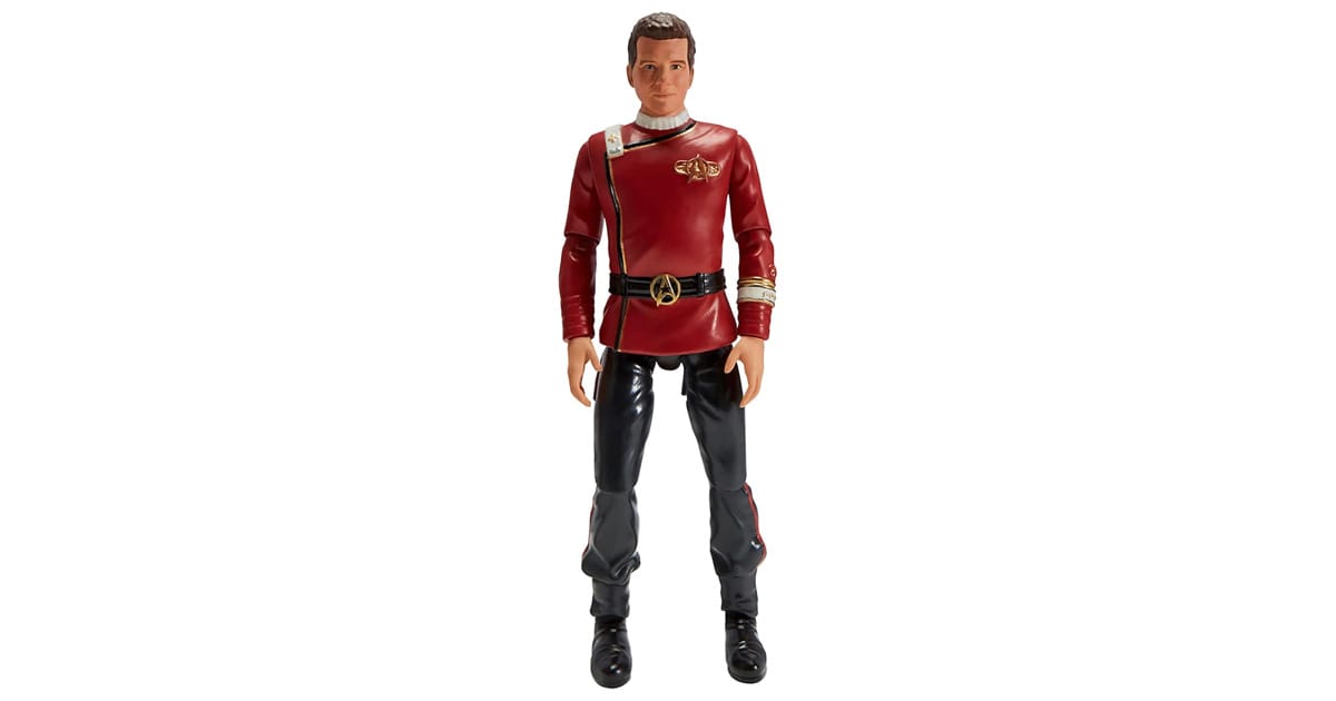 Admiral James T Kirk 5 inch Wrath of Khan action figure in red uniform with Starfleet insignia.