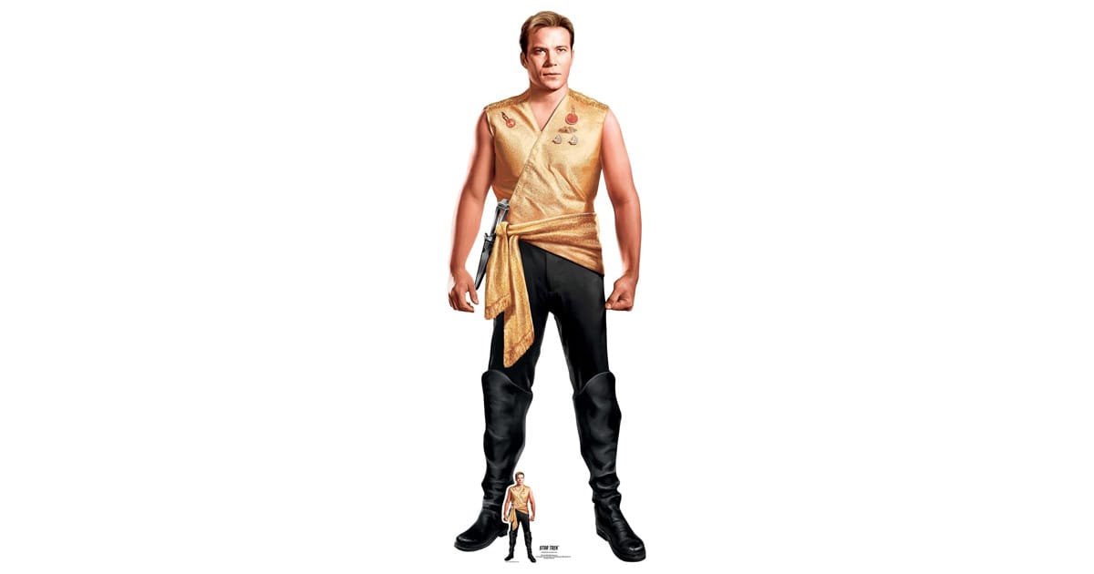 Star Trek Mirror Universe Captain Kirk lifesize cardboard cutout William Shatner gold uniform display standee.