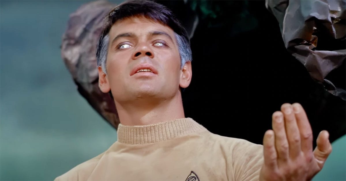 Gary Mitchell with glowing eyes in the Star Trek episode "Where No Man Has Gone Before"