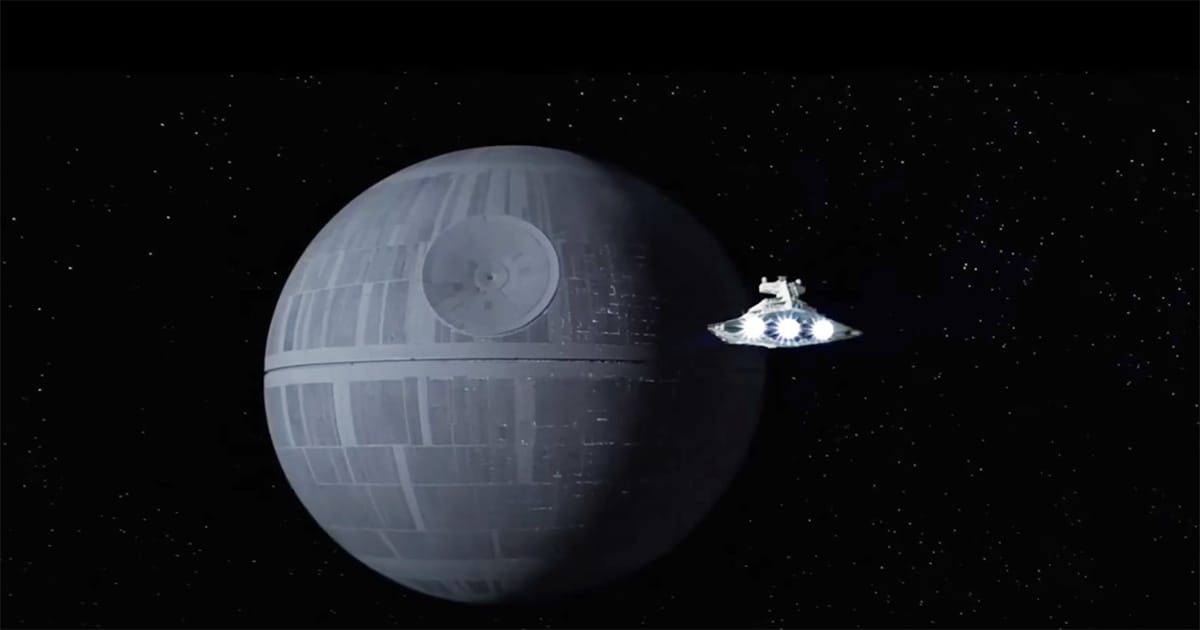 Death Star in space with Imperial Star Destroyer from "Star Wars Episode IV A New Hope".