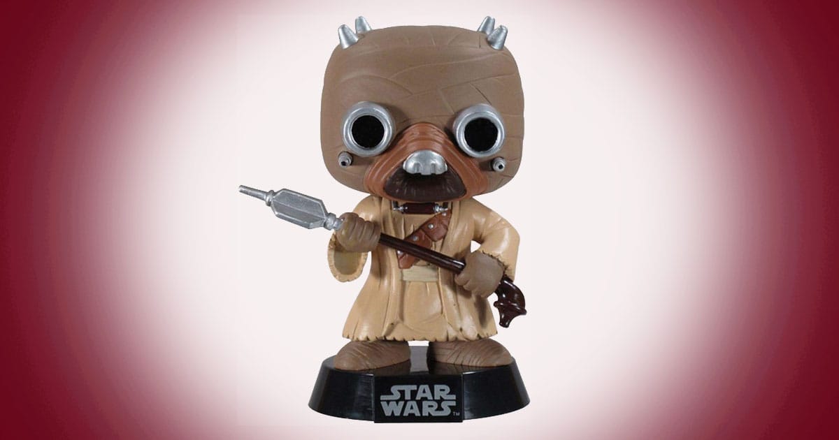 Tusken Raider Funko Pop figure holding gaffi stick on Star Wars display base