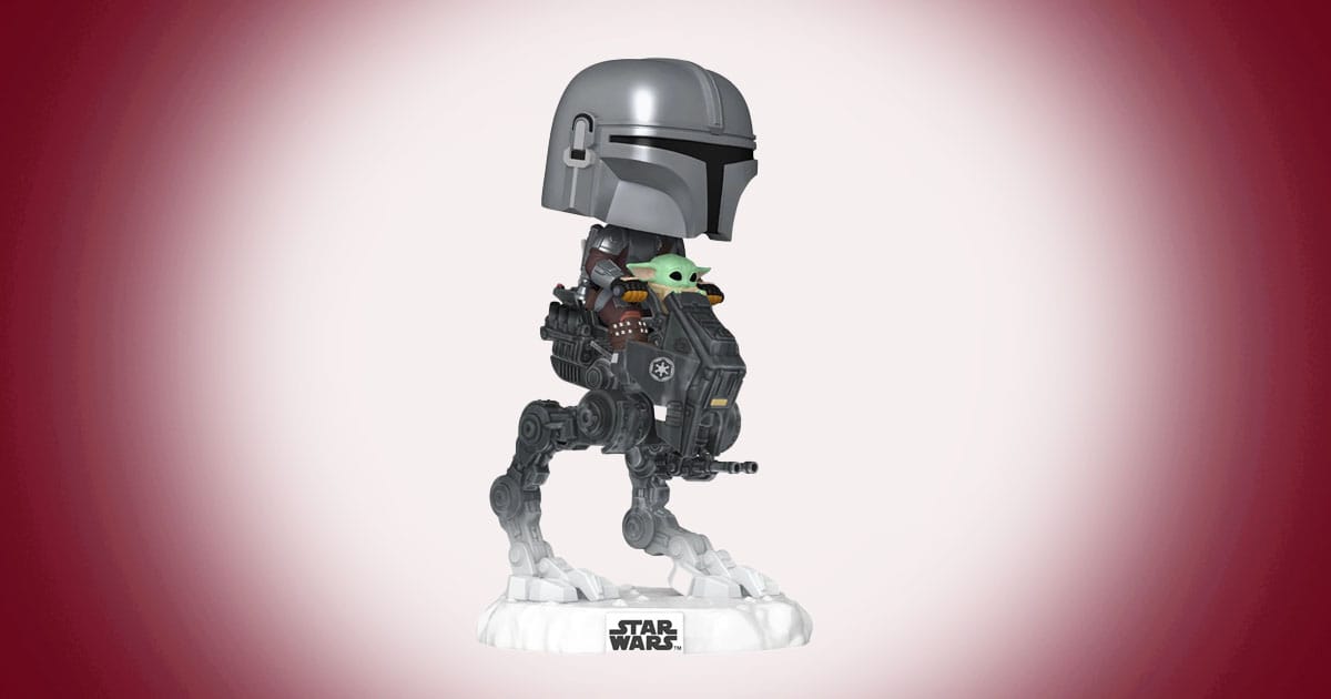 Mandalorian and Grogu Funko Pop ride on Imperial AT-RT walker Star Wars display