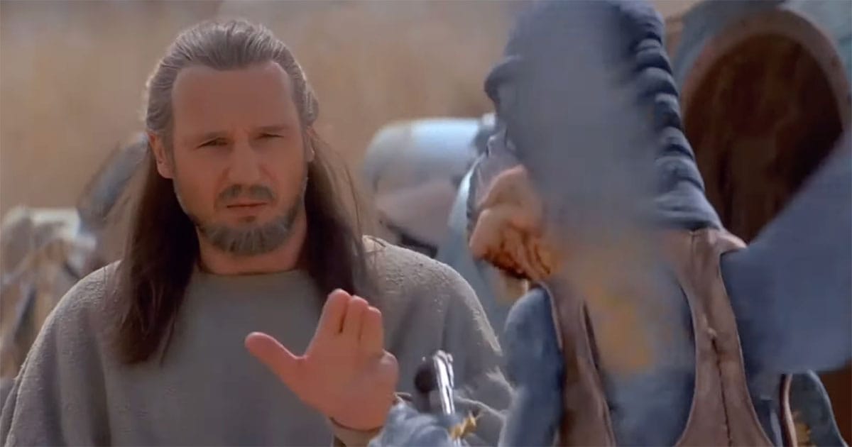 Qui-Gon Jinn attempts a Jedi mind trick on Watto who resists in Star Wars Episode I The Phantom Menace.