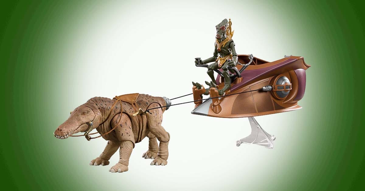 Star Wars orray creature with Geonosian rider and arena cart from Attack of the Clones displayed together.