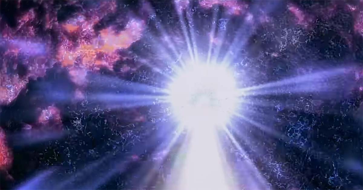 Bright energy beam in space representing final battle resolution in The Fifth Element.